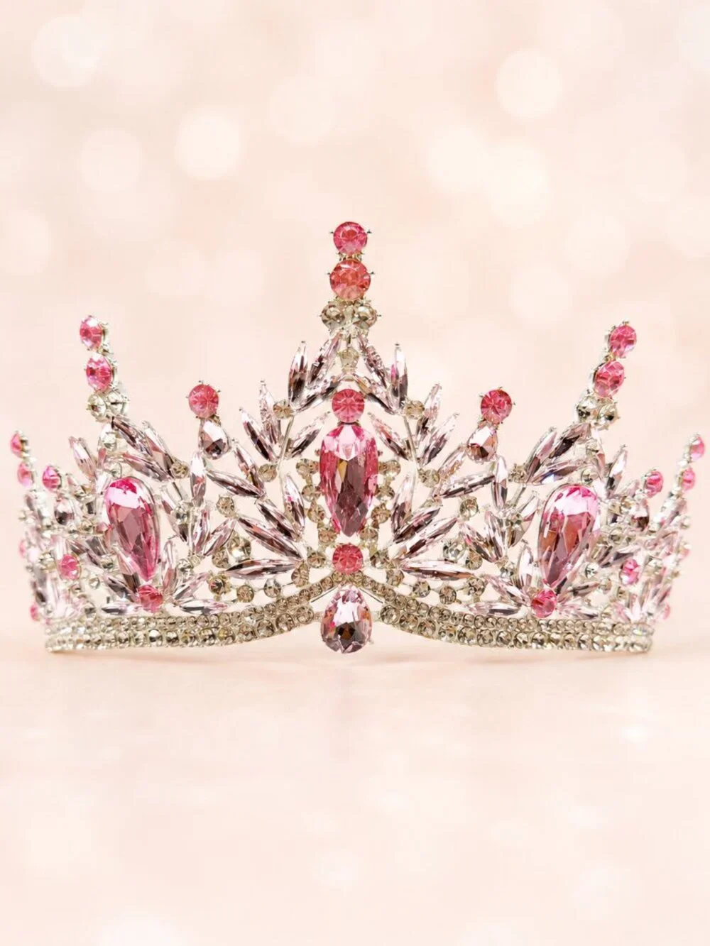 Pink Crystal Tiara, Wedding Crown, Princess Rhinestone Headpiece, Bridal tiara